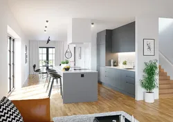 Black And Gray Kitchen Living Room Design