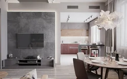 Black and gray kitchen living room design