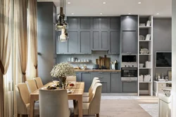 Black and gray kitchen living room design