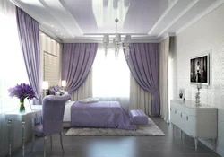 Lilac tonlarda yotoq xonasi dizayni