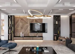 Дизайн оформления зоны телевизора в гостиной