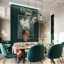 Combination Of Emerald Color With Other Colors In The Kitchen Interior