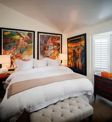 Bedroom design with paintings on the wall