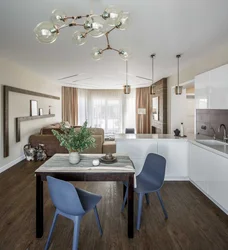 Chandeliers in the living room combined with the kitchen photo
