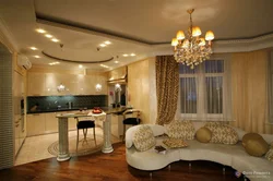 Chandeliers In The Living Room Combined With The Kitchen Photo