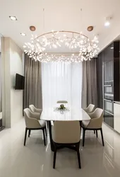Chandeliers in the living room combined with the kitchen photo