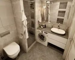 Duş və yuyucu tualet ilə vanna otağı dizaynı