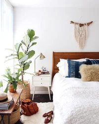 Bedroom interior with indoor plants