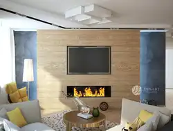 Ламинат на стене в интерьере гостиной под телевизор