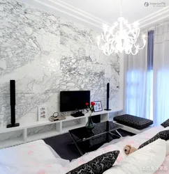 Marble effect wallpaper for walls in the living room interior