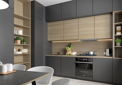 Corner gray kitchens with wood photo