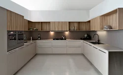 Corner gray kitchens with wood photo