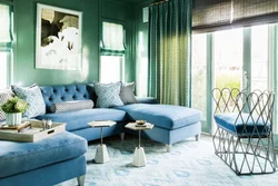 Сине зеленый интерьер гостиной