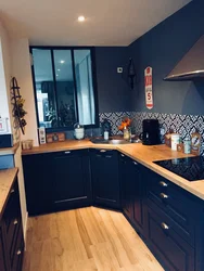 Blue Countertop In The Kitchen Interior