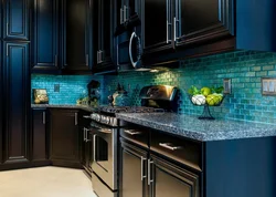 Blue countertop in the kitchen interior