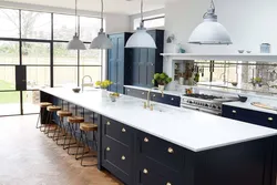 Blue countertop in the kitchen interior