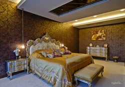 Golden color in the bedroom interior