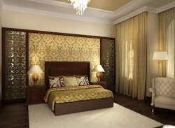 Golden color in the bedroom interior