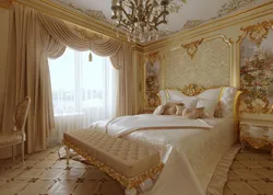 Золотистый цвет в интерьере спальни