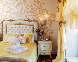 Golden color in the bedroom interior