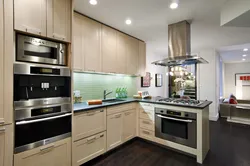 Photo of a modern kitchen with built-in appliances