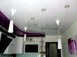 Design Of A Matte Stretch Ceiling In The Kitchen Photo