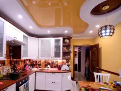 Design of a matte stretch ceiling in the kitchen photo