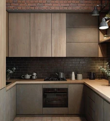 Corner gray kitchens with wood photo