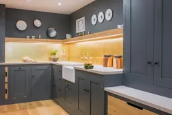 Corner Gray Kitchens With Wood Photo