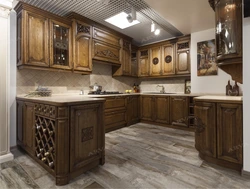 Kitchen made of oak wood photo