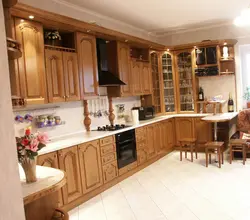 Kitchen made of oak wood photo