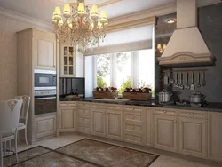 Kitchen design with a window in a classic style
