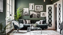 Living room interior gray green