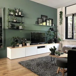 Living room interior gray green
