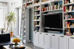 Living room design with bookcase photo