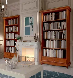 Дизайн гостиной с книжным шкафом фото