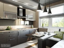 How to combine gray and brown in the kitchen interior