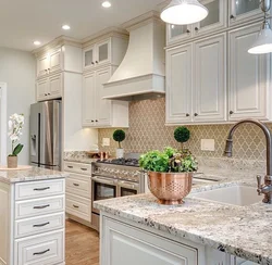 White apron in the kitchen interior design photo