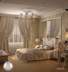 Дызайн штор класічнай спальні