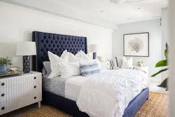 Blue Bed In The Bedroom Interior Photo