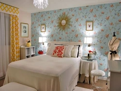 Wallpaper with birds in the bedroom interior