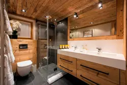 Interior of a bathroom in a wooden house