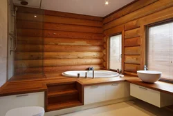 Interior of a bathroom in a wooden house