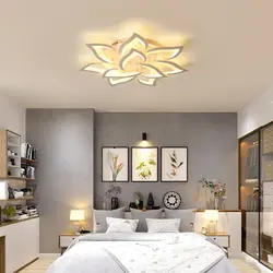 Дизайн света в спальне на натяжном потолке