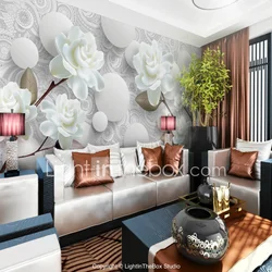 Wall with flowers in the living room interior
