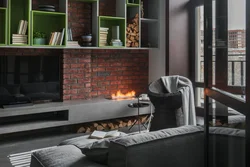 Loft-style fireplace in the living room interior