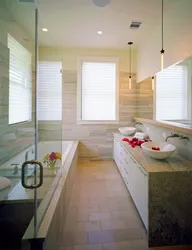 Rectangular bathroom design with window