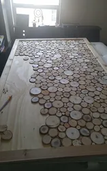 Cutting down wood in the kitchen interior