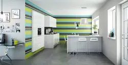 Striped wallpaper in the kitchen interior