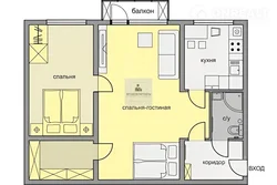 Design Of A 2-Room Apartment In Khrushchev With A Passage Room